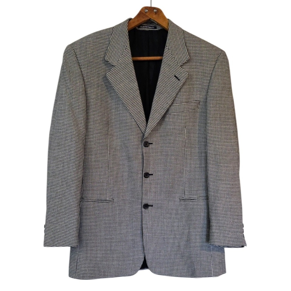 Daniel Hechter Sport Suit Coat Mens 41 Tall/Long Virgin Wool Houndstooth Blazer